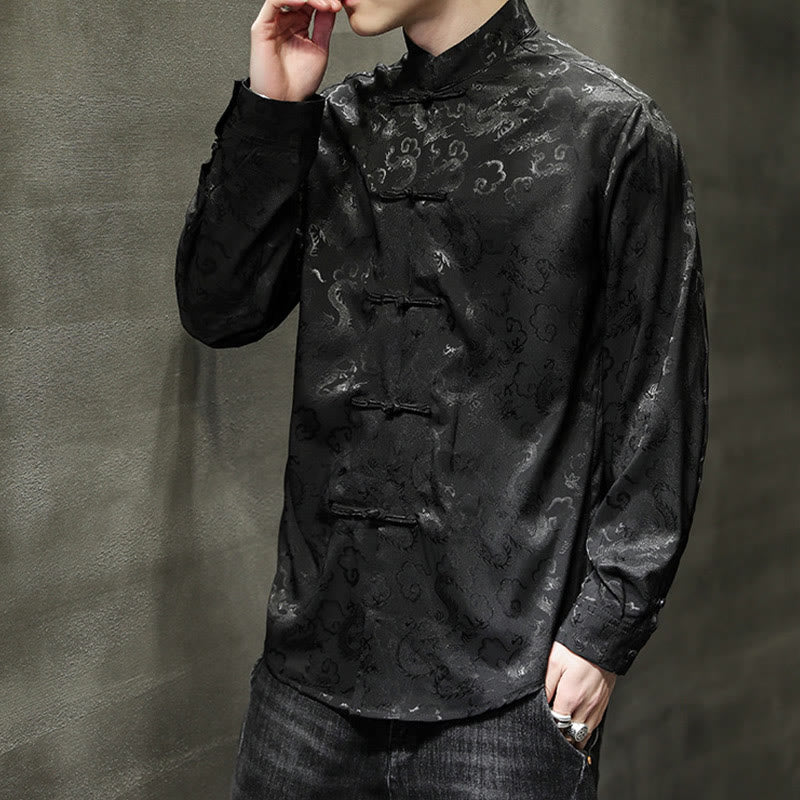 Buddha Stones Casual Dragon Pattern Frog-button Tang Suit Linen Men's Jacket Shirt - image 34