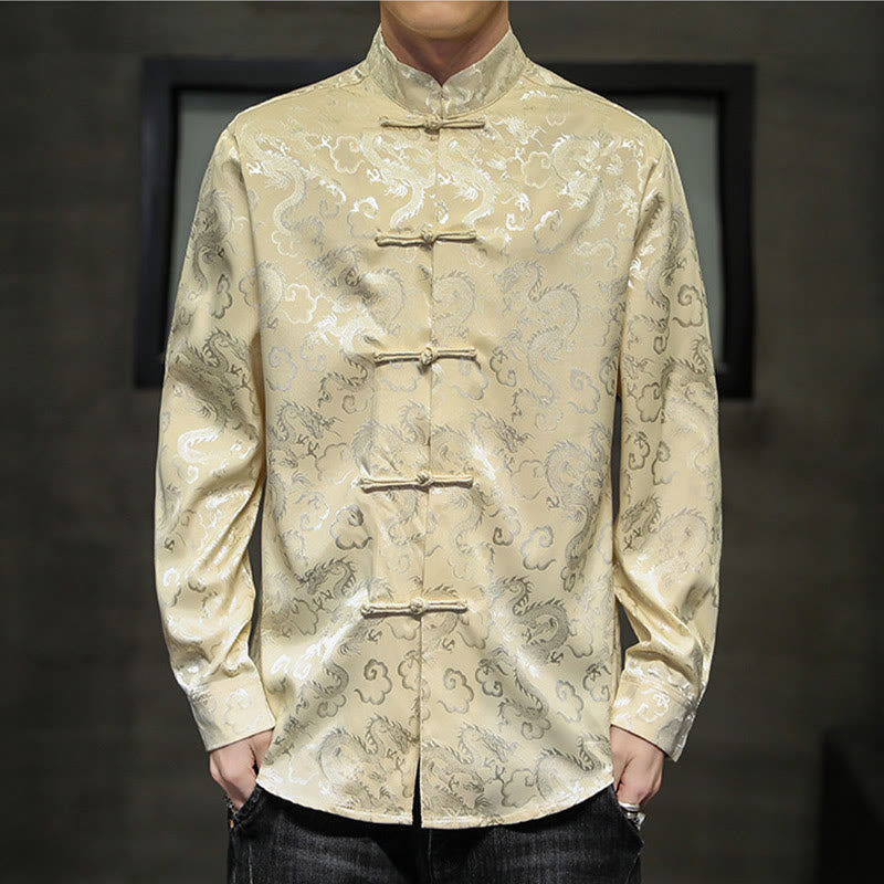 Buddha Stones Casual Dragon Pattern Frog-button Tang Suit Linen Men's Jacket Shirt - image 39