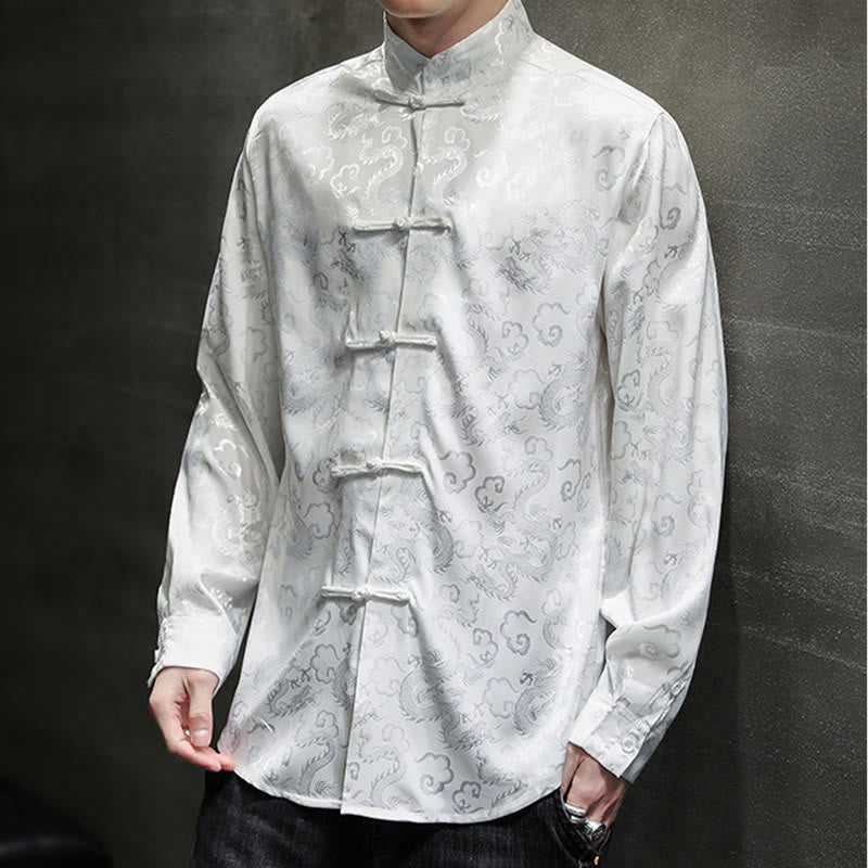 Buddha Stones Casual Dragon Pattern Frog-button Tang Suit Linen Men's Jacket Shirt - image 12