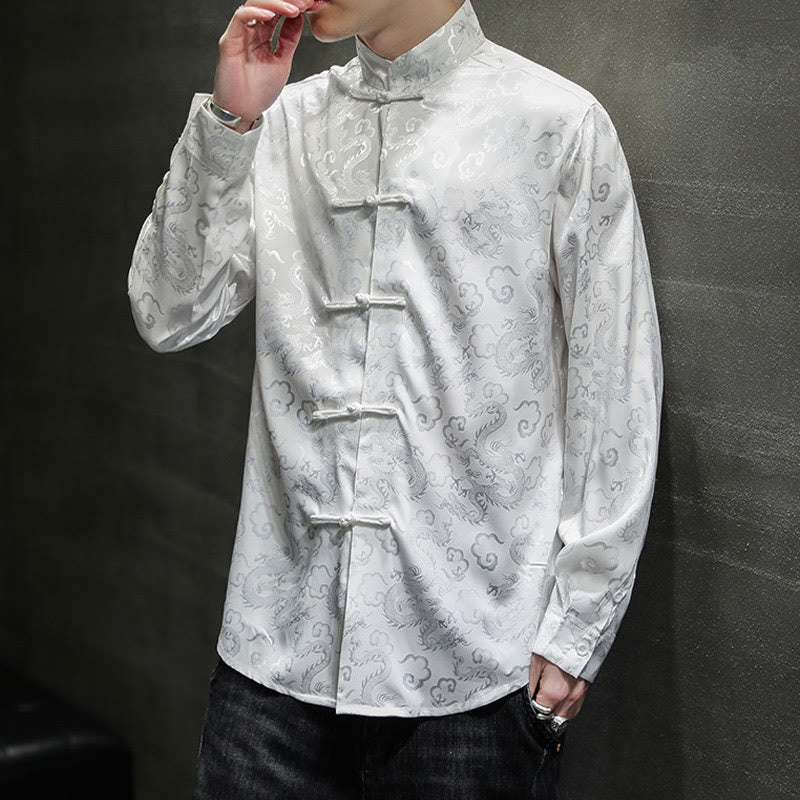 Buddha Stones Casual Dragon Pattern Frog-button Tang Suit Linen Men's Jacket Shirt - image 15