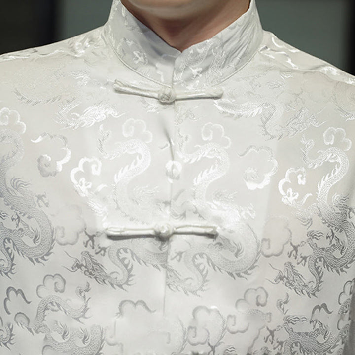 Buddha Stones Casual Dragon Pattern Frog-button Tang Suit Linen Men's Jacket Shirt - image 18