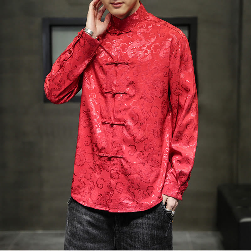 Buddha Stones Casual Dragon Pattern Frog-button Tang Suit Linen Men's Jacket Shirt - image 52
