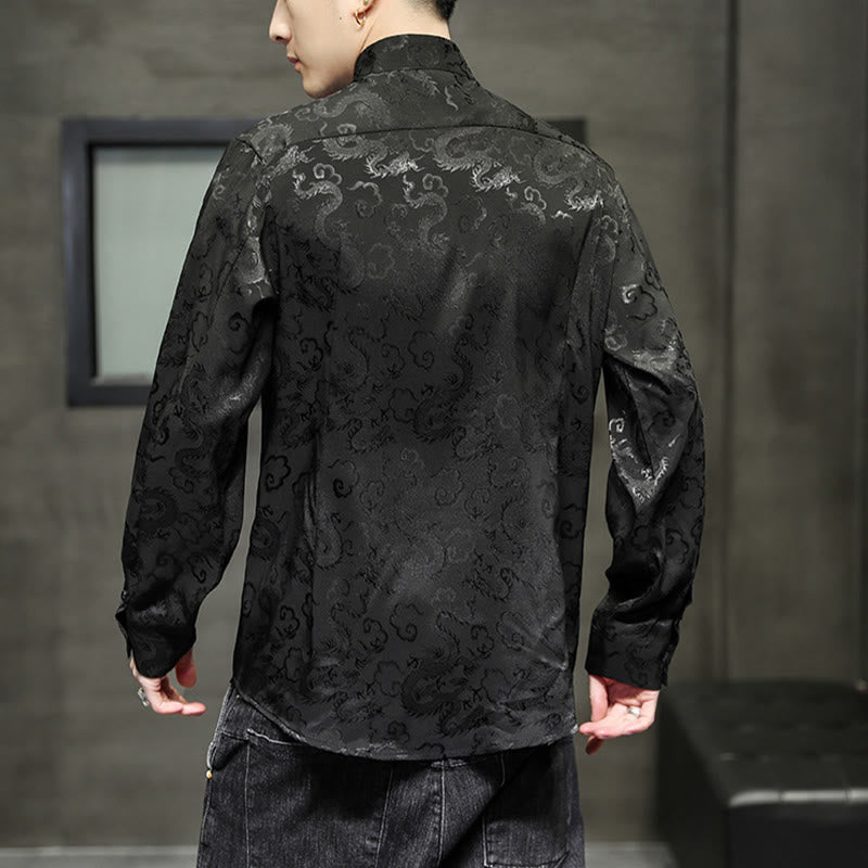 Buddha Stones Casual Dragon Pattern Frog-button Tang Suit Linen Men's Jacket Shirt - image 37