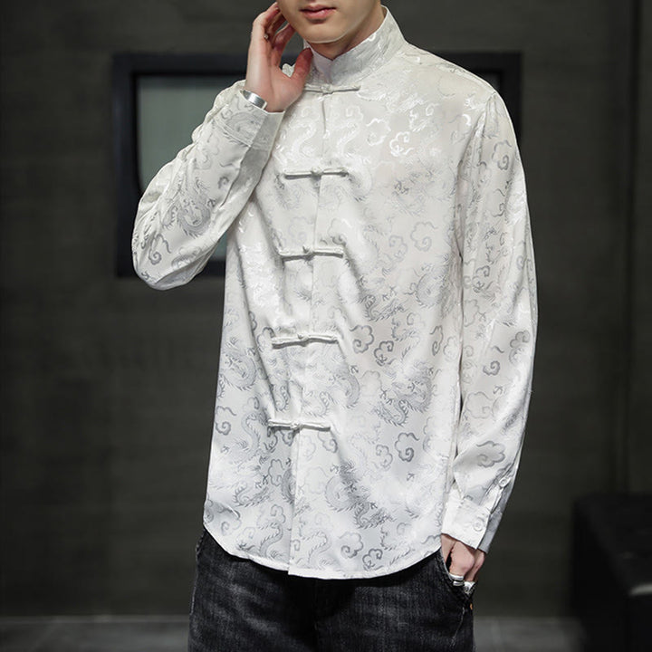 Buddha Stones Casual Dragon Pattern Frog-button Tang Suit Linen Men's Jacket Shirt - GhostWhite - US/UK/AU46，EU56 (5XL) - image 10
