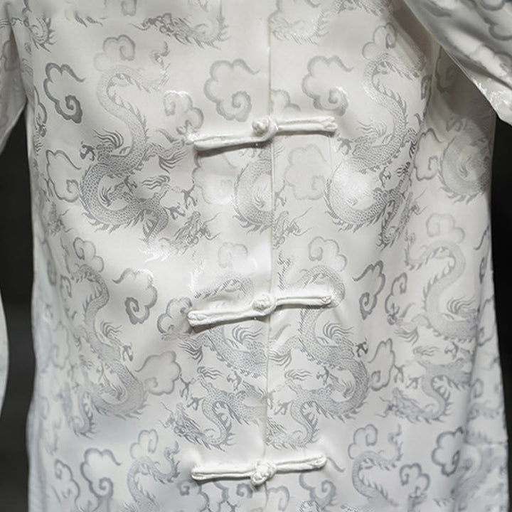 Buddha Stones Casual Dragon Pattern Frog-button Tang Suit Linen Men's Jacket Shirt - image 19