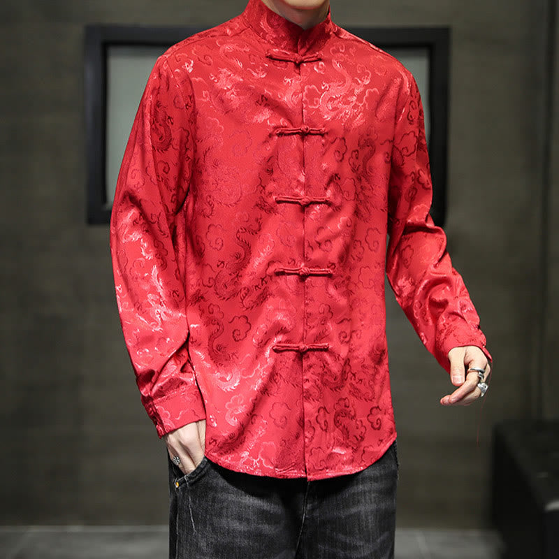 Buddha Stones Casual Dragon Pattern Frog-button Tang Suit Linen Men's Jacket Shirt - image 48