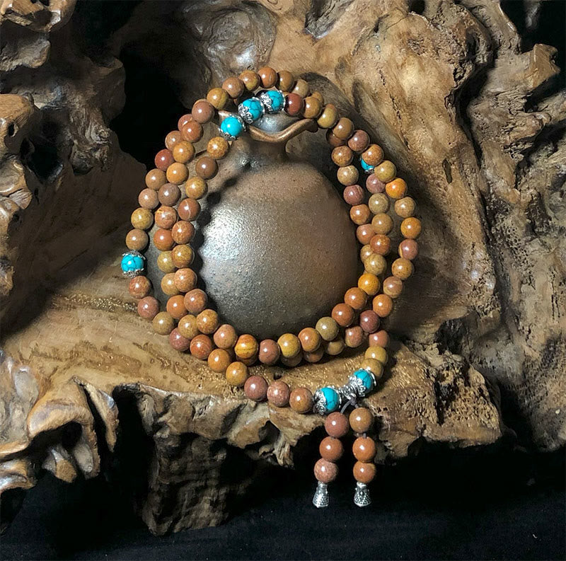 Buddha Stones 108 Mala Beads Bian Stone Healing Bracelet - Bian Stone(Wrist Circumference: 14-16cm) - image 0