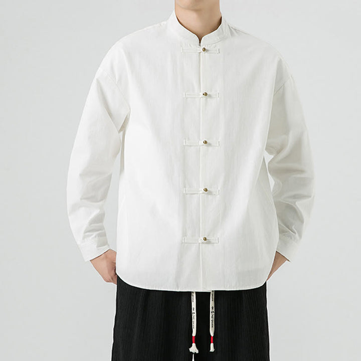 Buddha Stones Solid Color Frog-button Tang Suit Cotton Men's Jacket Shirt - White - US/UK/AU46，EU56 (5XL) - image 10