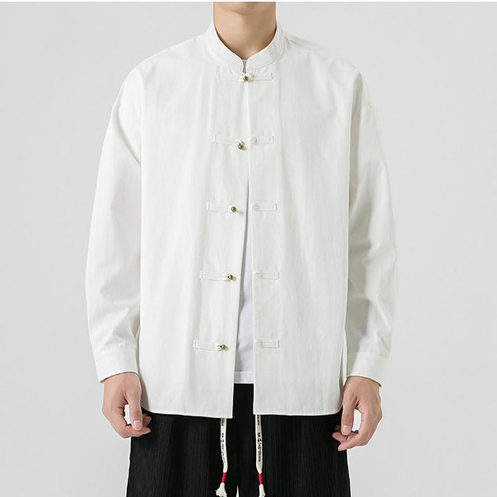 Buddha Stones Solid Color Frog-button Tang Suit Cotton Men's Jacket Shirt - image 11