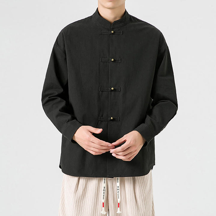 Buddha Stones Solid Color Frog-button Tang Suit Cotton Men's Jacket Shirt - image 6