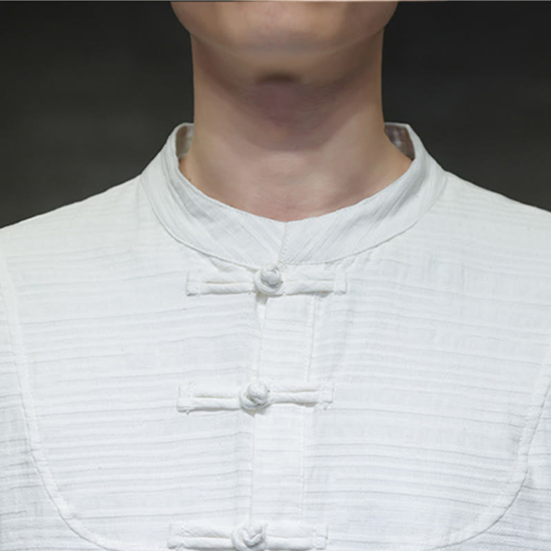 Buddha Stones Solid Color Half Frog-button Tang Suit Cotton Linen Men's Jacket Shirt - image 16