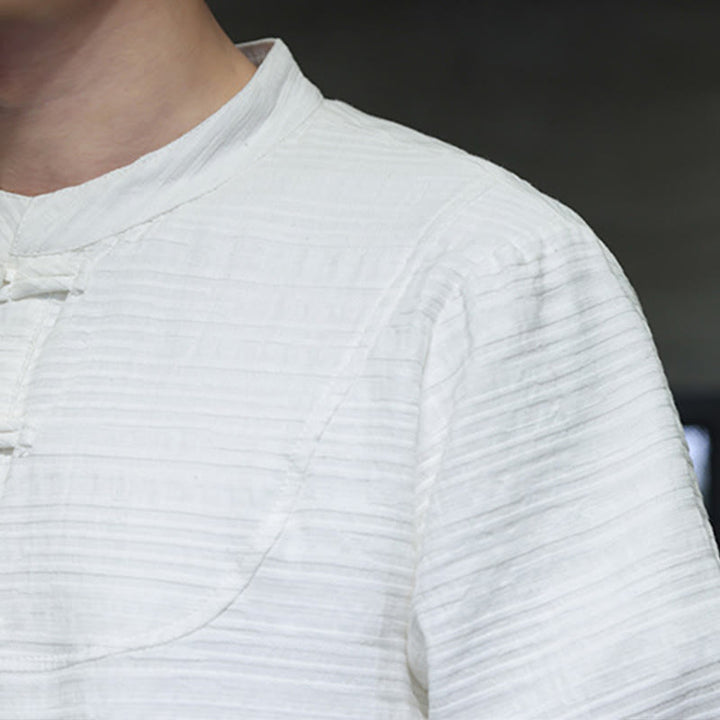 Buddha Stones Solid Color Half Frog-button Tang Suit Cotton Linen Men's Jacket Shirt - image 17