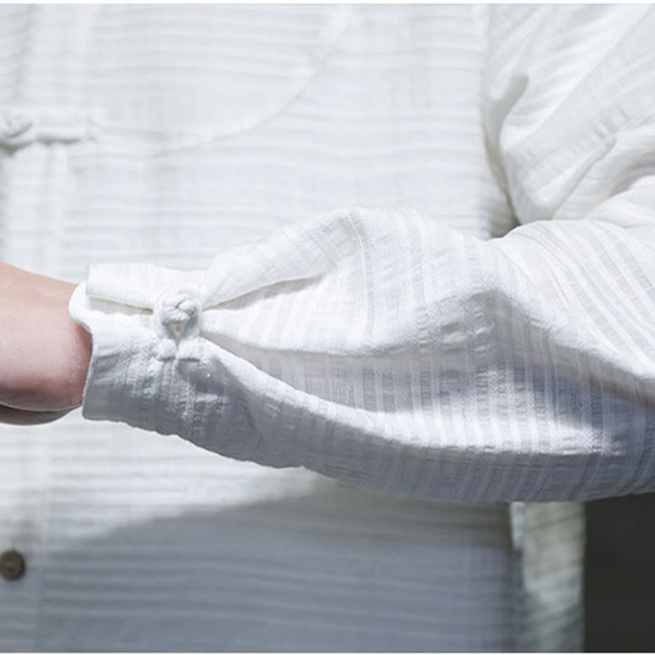 Buddha Stones Solid Color Half Frog-button Tang Suit Cotton Linen Men's Jacket Shirt - image 19