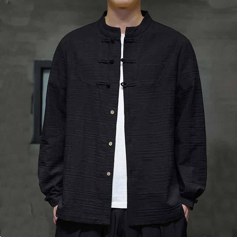 Buddha Stones Solid Color Half Frog-button Tang Suit Cotton Linen Men's Jacket Shirt - Black - US/UK/AU46，EU56 (5XL) - image 20