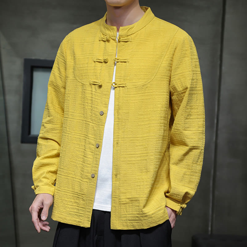 Buddha Stones Solid Color Half Frog-button Tang Suit Cotton Linen Men's Jacket Shirt - image 31