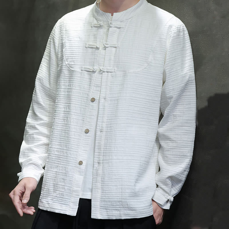 Buddha Stones Solid Color Half Frog-button Tang Suit Cotton Linen Men's Jacket Shirt - image 11