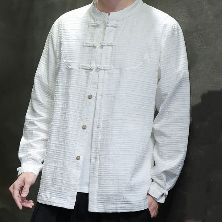 Buddha Stones Solid Color Half Frog-button Tang Suit Cotton Linen Men's Jacket Shirt - image 11