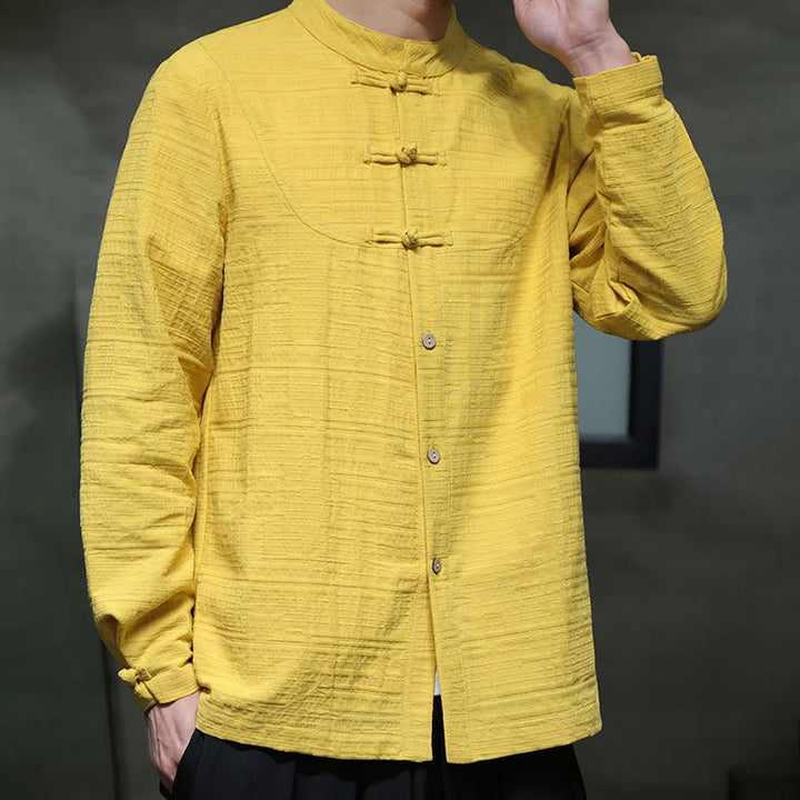 Buddha Stones Solid Color Half Frog-button Tang Suit Cotton Linen Men's Jacket Shirt - image 26