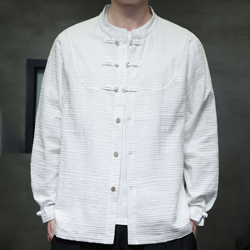 Buddha Stones Solid Color Half Frog-button Tang Suit Cotton Linen Men's Jacket Shirt - image 9