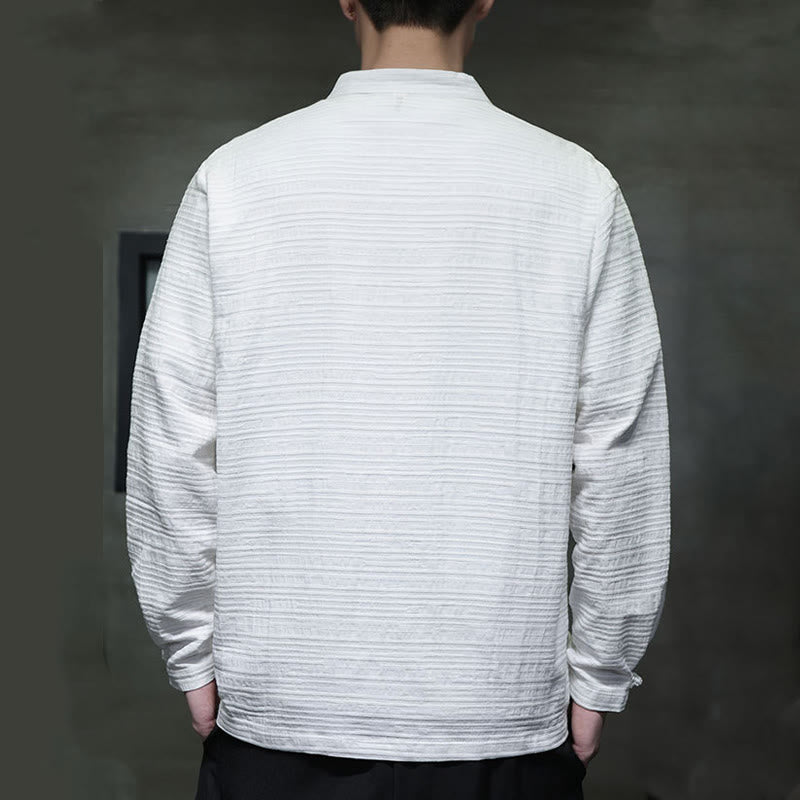 Buddha Stones Solid Color Half Frog-button Tang Suit Cotton Linen Men's Jacket Shirt - image 12