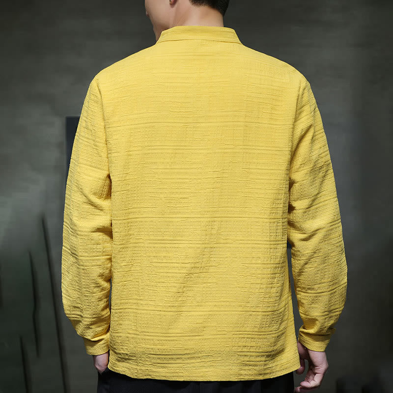 Buddha Stones Solid Color Half Frog-button Tang Suit Cotton Linen Men's Jacket Shirt - image 28