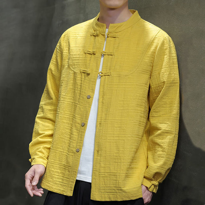 Buddha Stones Solid Color Half Frog-button Tang Suit Cotton Linen Men's Jacket Shirt - image 32