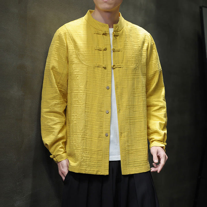 Buddha Stones Solid Color Half Frog-button Tang Suit Cotton Linen Men's Jacket Shirt - image 29