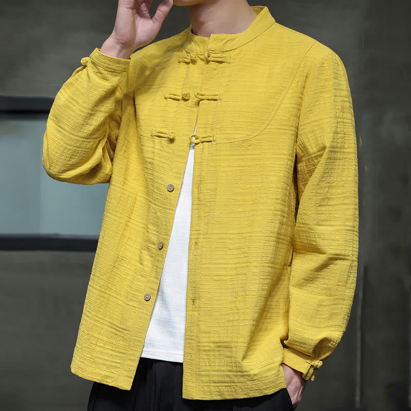 Buddha Stones Solid Color Half Frog-button Tang Suit Cotton Linen Men's Jacket Shirt - image 30