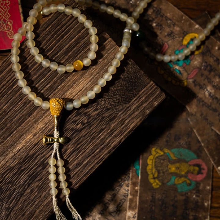 Buddha Stones Tibet 108 Mala Beads Chinese Zodiac Natal Buddha Natural Sheep Horn Wealth Bracelet - image 16