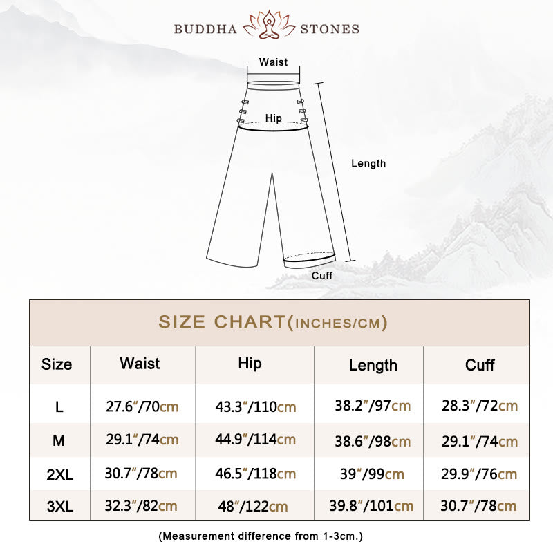 Buddha Stones Casual Cotton Frog-Button High Waist Wide Leg Pants With Pockets - image 5