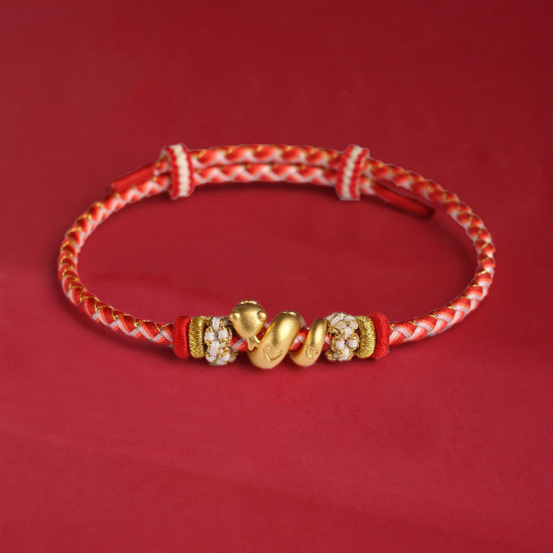 Buddha Stones 999 Sterling Silver Gradient Red String Year Of The Snake Luck Braided Bracelet - 999 Sterling Silver Red Rope(Wrist Circumference: 13-20cm) - image 0