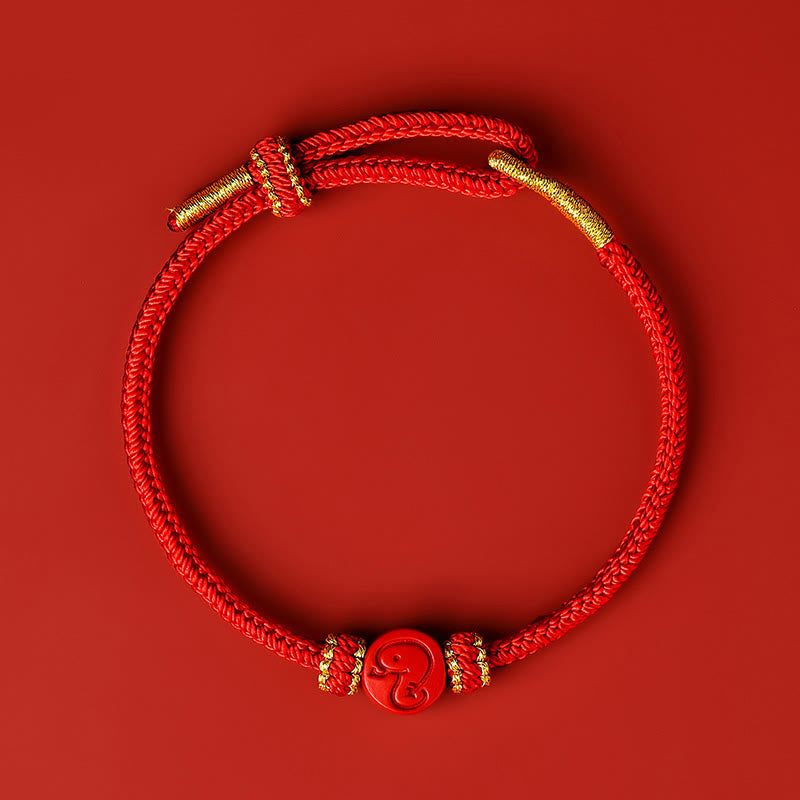 Buddha Stones Chinese Zodiac Red String Eight Thread Peace Knot Cinnabar Protection Luck Bracelet - Snake - Red Rope(Wrist Circumference: 14-19cm) - image 0