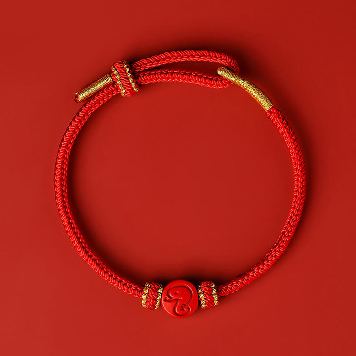 Buddha Stones Chinese Zodiac Red String Eight Thread Peace Knot Cinnabar Protection Luck Bracelet - Snake - Red Rope(Wrist Circumference: 14-19cm) - image 0