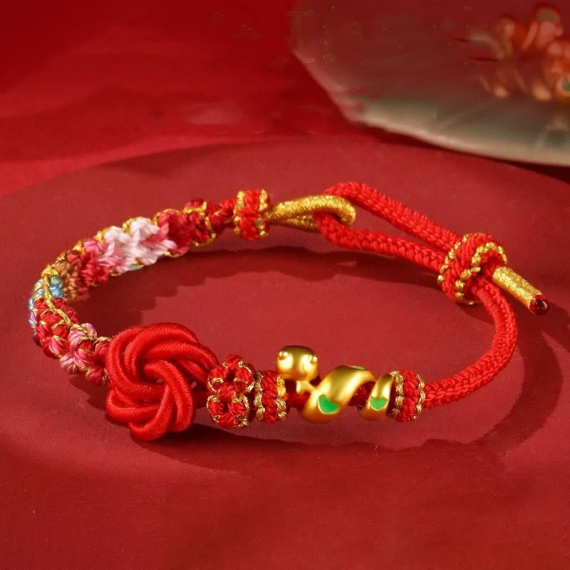 Buddha Stones Red String Mandala Knot Hand-woven Colorful Flowers Year Of The Snake Protection Braided Bracelet - Colored Rope(Wrist Circumference: 15-19cm) - image 0