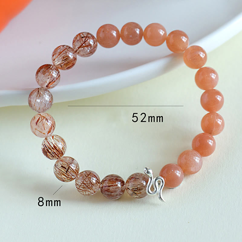 Buddha Stones Natural Sun Stone Super Seven Crystal Silver Sheen Obsidian Rutilated Quartz 925 Sterling Silver Year Of The Snake Positive Bracelet - image 4