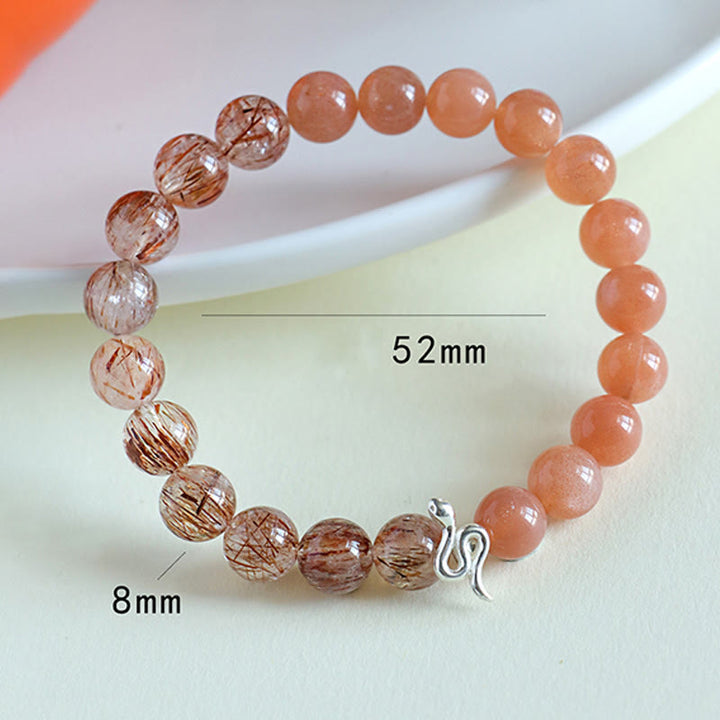Buddha Stones Natural Sun Stone Super Seven Crystal Silver Sheen Obsidian Rutilated Quartz 925 Sterling Silver Year Of The Snake Positive Bracelet - image 4