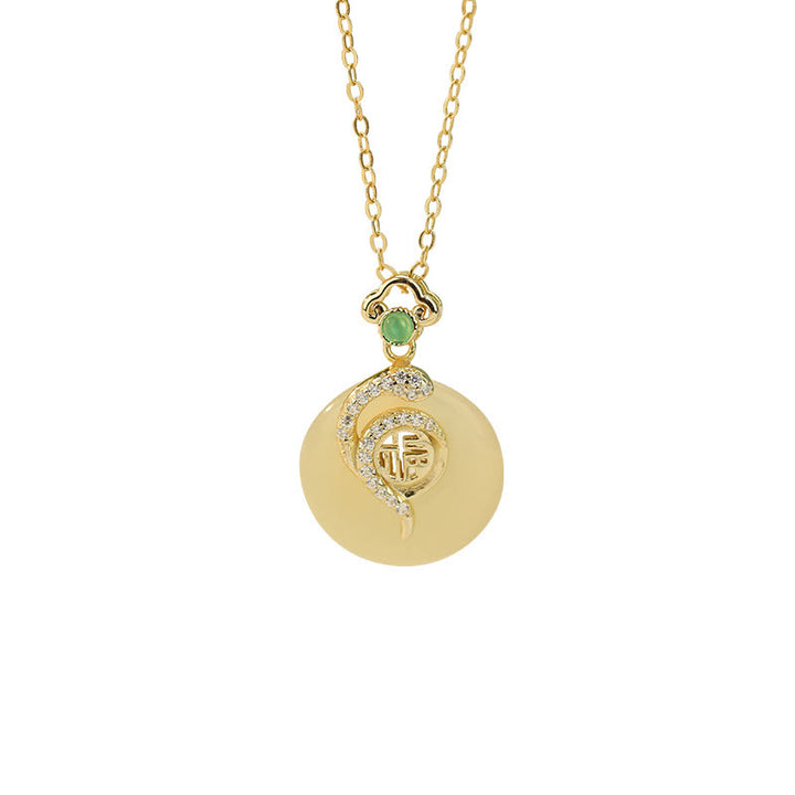 Buddha Stones 925 Sterling Silver Fu Character Hetian Jade Peace Buckle Year Of The Snake Luck Necklace Pendant - image 15