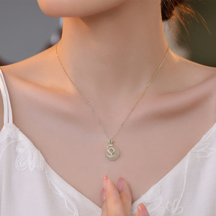 Buddha Stones 925 Sterling Silver Fu Character Hetian Jade Peace Buckle Year Of The Snake Luck Necklace Pendant - image 10