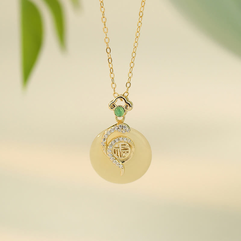 Buddha Stones 925 Sterling Silver Fu Character Hetian Jade Peace Buckle Year Of The Snake Luck Necklace Pendant - 925 Sterling Silver Plated 14k Gold - image 7