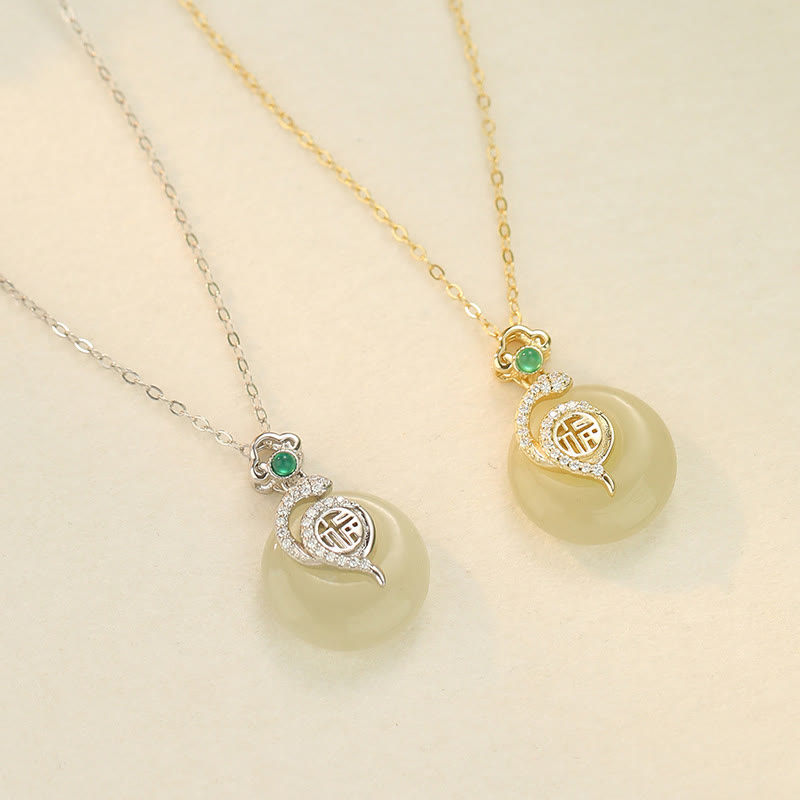 Buddha Stones 925 Sterling Silver Fu Character Hetian Jade Peace Buckle Year Of The Snake Luck Necklace Pendant - image 1