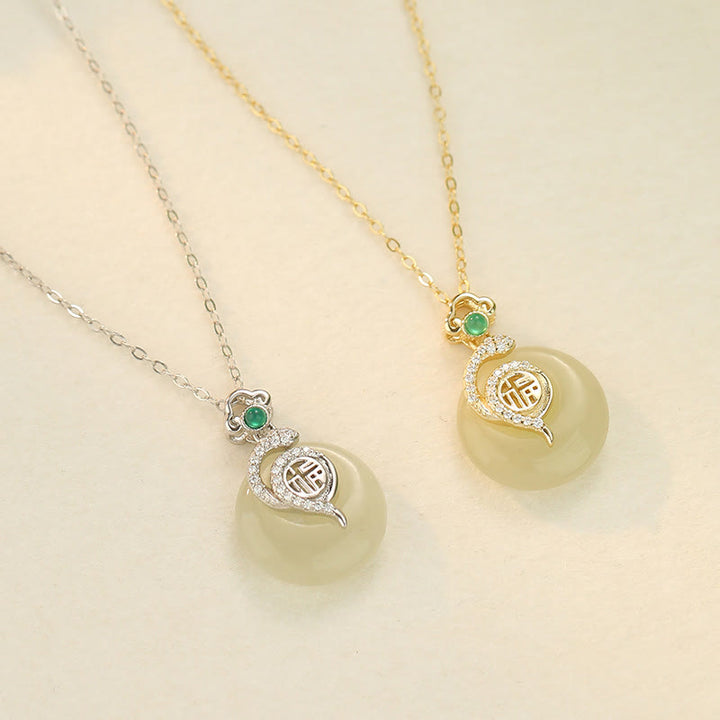 Buddha Stones 925 Sterling Silver Fu Character Hetian Jade Peace Buckle Year Of The Snake Luck Necklace Pendant - image 1