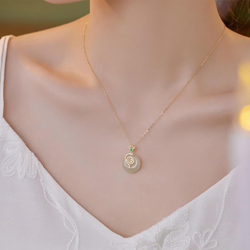 Buddha Stones 925 Sterling Silver Fu Character Hetian Jade Peace Buckle Year Of The Snake Luck Necklace Pendant - image 9