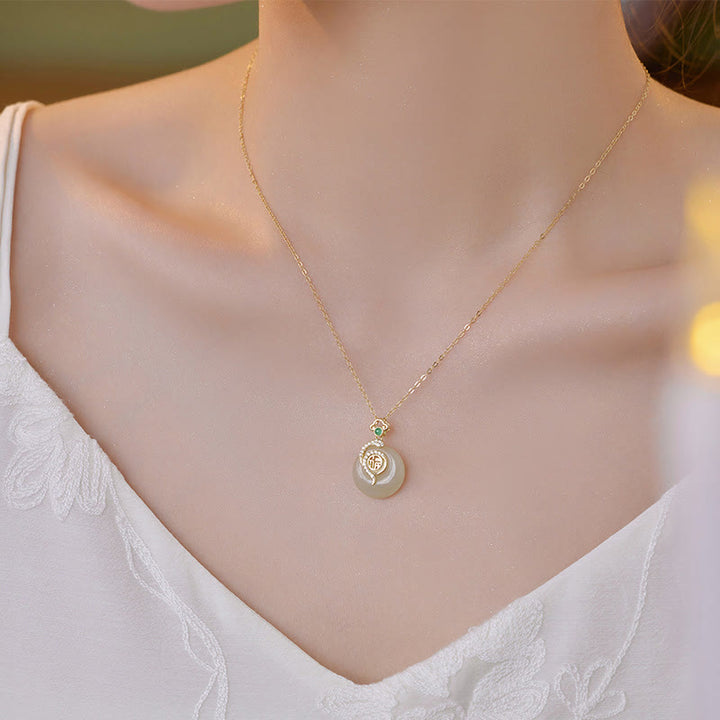 Buddha Stones 925 Sterling Silver Fu Character Hetian Jade Peace Buckle Year Of The Snake Luck Necklace Pendant - image 9