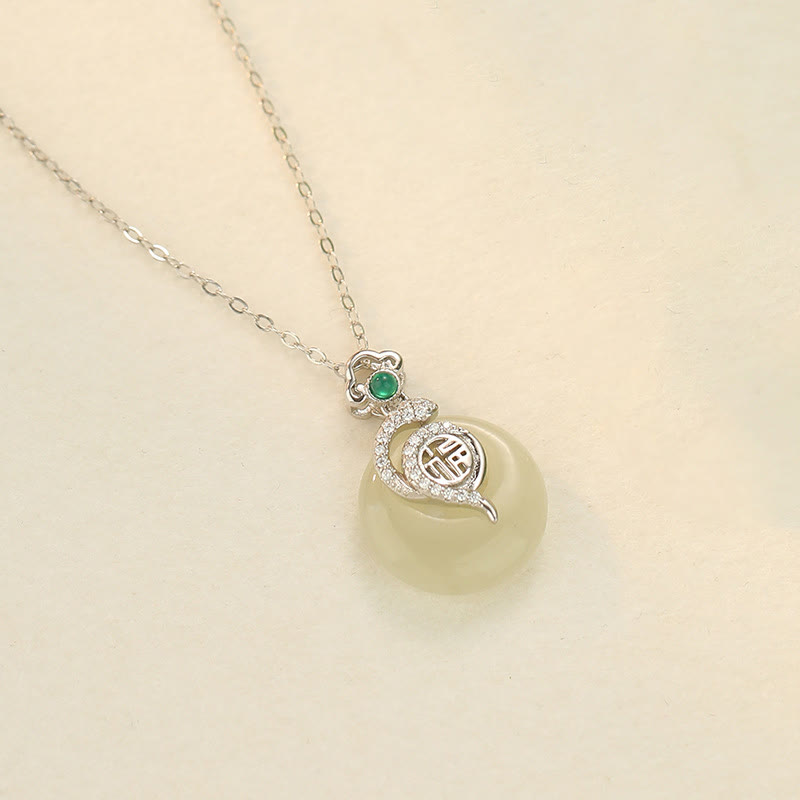 Buddha Stones 925 Sterling Silver Fu Character Hetian Jade Peace Buckle Year Of The Snake Luck Necklace Pendant - image 2