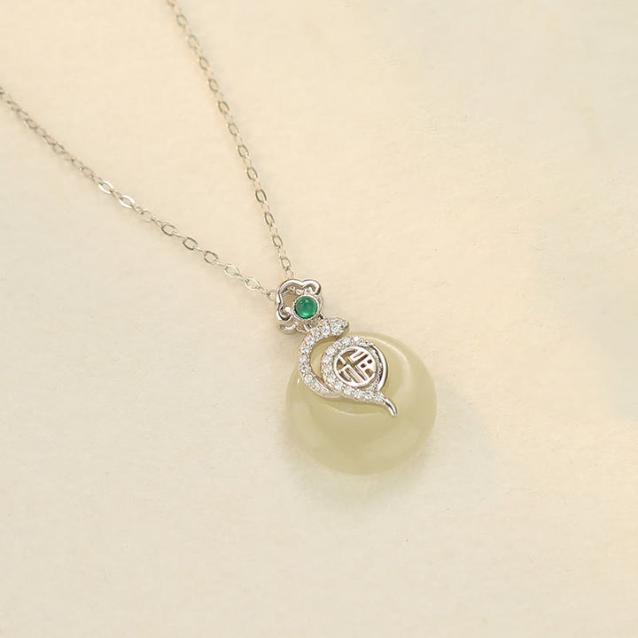 Buddha Stones 925 Sterling Silver Fu Character Hetian Jade Peace Buckle Year Of The Snake Luck Necklace Pendant - image 2