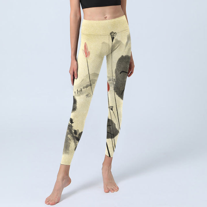 Buddha Stones Lotus Mountains House Print Gym Leggings Women's Yoga Pants - image 5