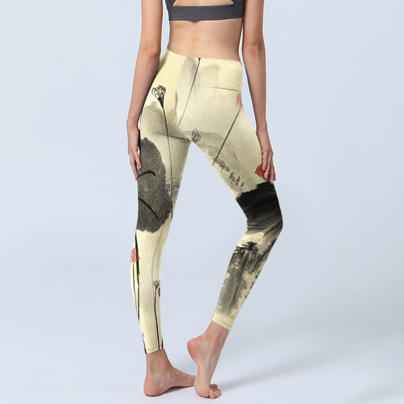 Buddha Stones Lotus Mountains House Print Gym Leggings Women's Yoga Pants - image 4