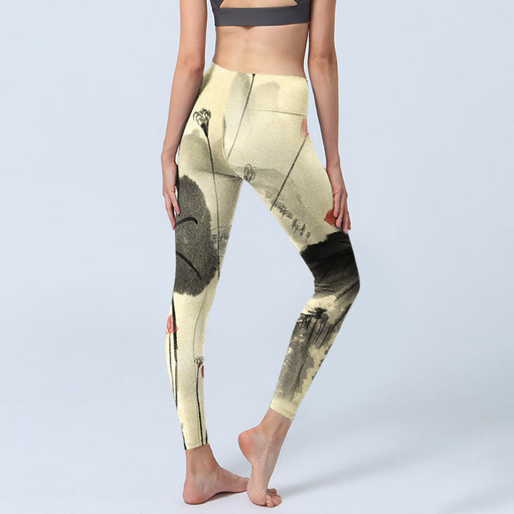Buddha Stones Lotus Mountains House Print Gym Leggings Women's Yoga Pants - image 4