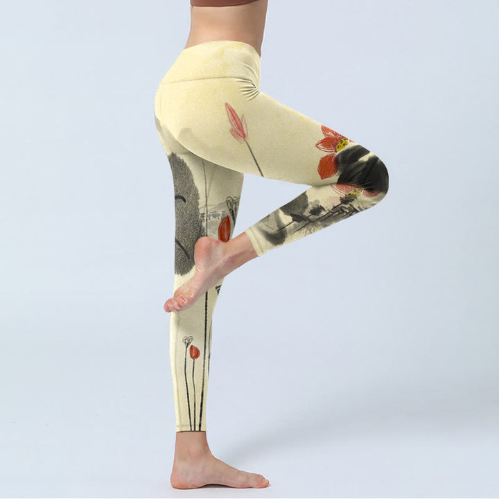 Buddha Stones Lotus Mountains House Print Gym Leggings Women's Yoga Pants - image 3