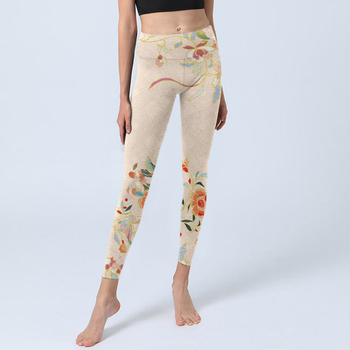 Buddha Stones Apricot Butterfly Peony Flowers Leaves Print Gym Leggings Women's Yoga Pants - image 5
